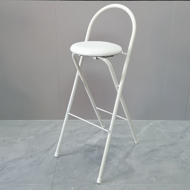 Taburete de bar plegable moderno minimalista redondo de acero al carbono MDF cuero esponja con respaldo y reposapiés para cocina 