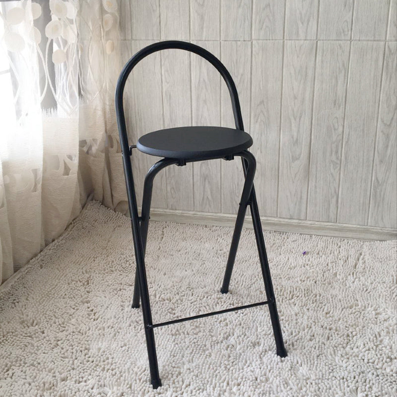 Taburete de bar plegable moderno minimalista redondo de acero al carbono MDF cuero esponja con respaldo y reposapiés para cocina 