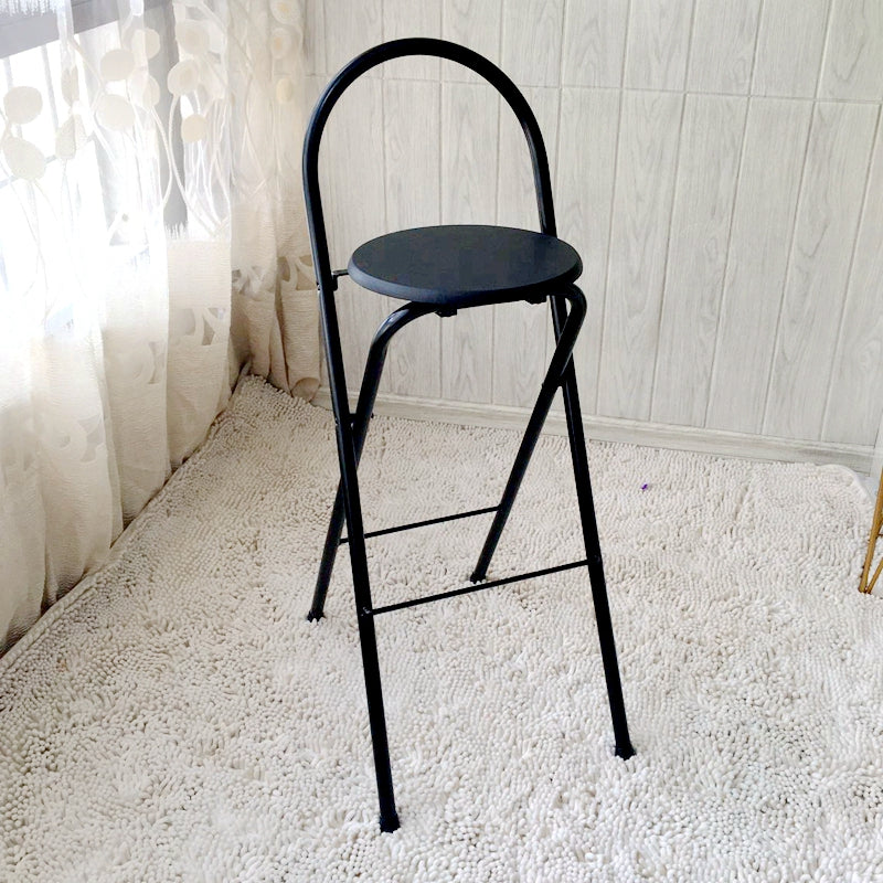 Taburete de bar plegable moderno minimalista redondo de acero al carbono MDF cuero esponja con respaldo y reposapiés para cocina 