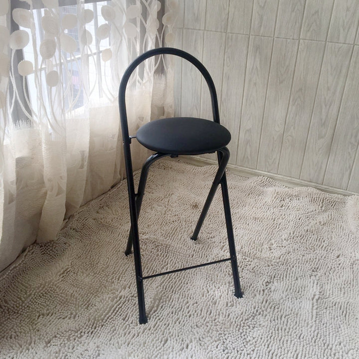 Moderno Minimalista Redondo Acero al Carbono MDF Cuero Sintético Esponja Taburete de Bar Plegable Respaldo Reposapiés Para Cocina 
