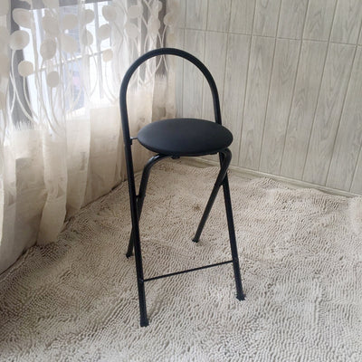 Taburete de bar plegable moderno minimalista redondo de acero al carbono MDF cuero esponja con respaldo y reposapiés para cocina 