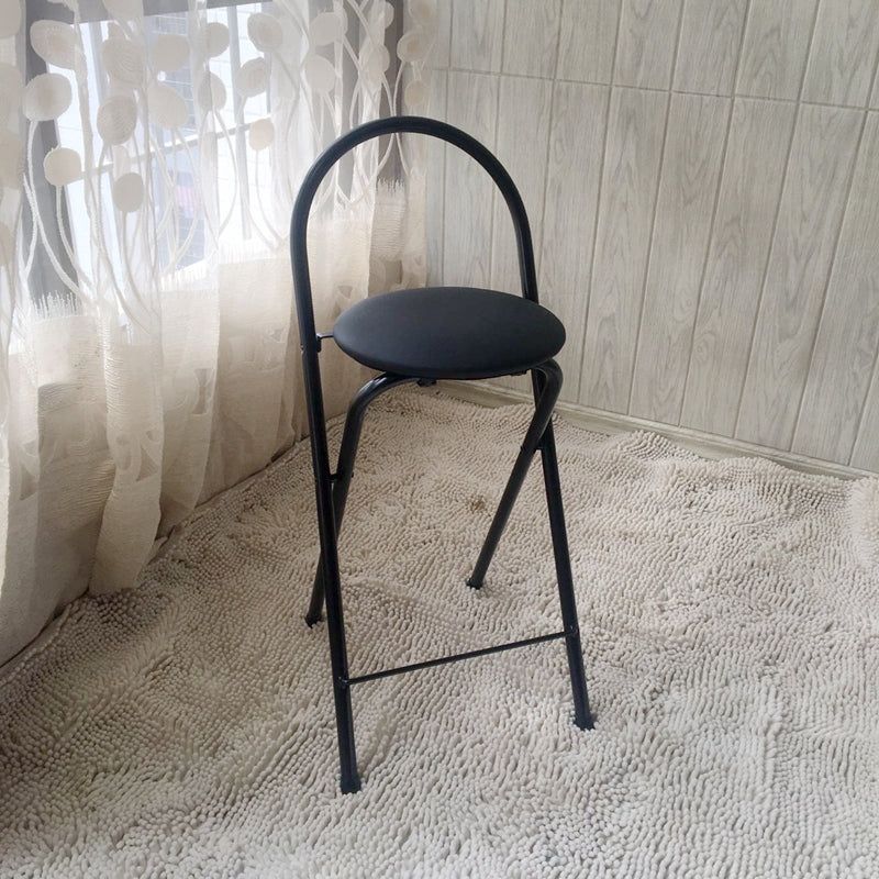 Taburete de bar plegable moderno minimalista redondo de acero al carbono MDF cuero esponja con respaldo y reposapiés para cocina 