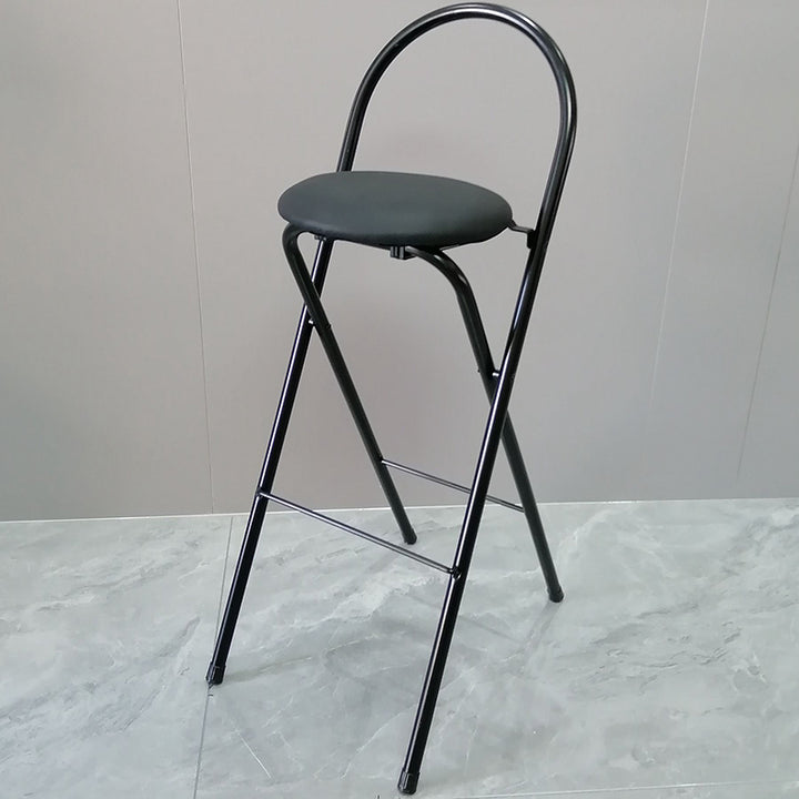 Moderno Minimalista Redondo Acero al Carbono MDF Cuero Sintético Esponja Taburete de Bar Plegable Respaldo Reposapiés Para Cocina 