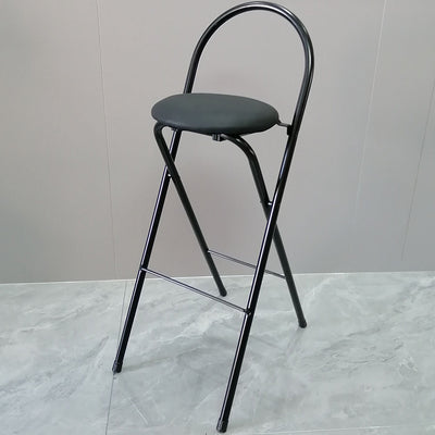 Taburete de bar plegable moderno minimalista redondo de acero al carbono MDF cuero esponja con respaldo y reposapiés para cocina 