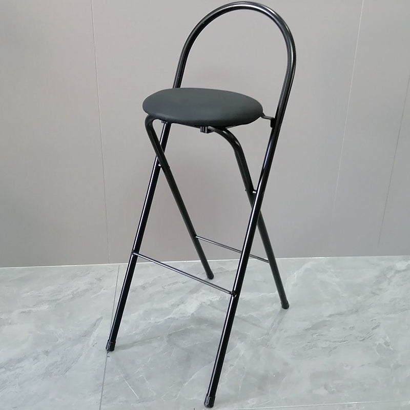 Taburete de bar plegable moderno minimalista redondo de acero al carbono MDF cuero esponja con respaldo y reposapiés para cocina 
