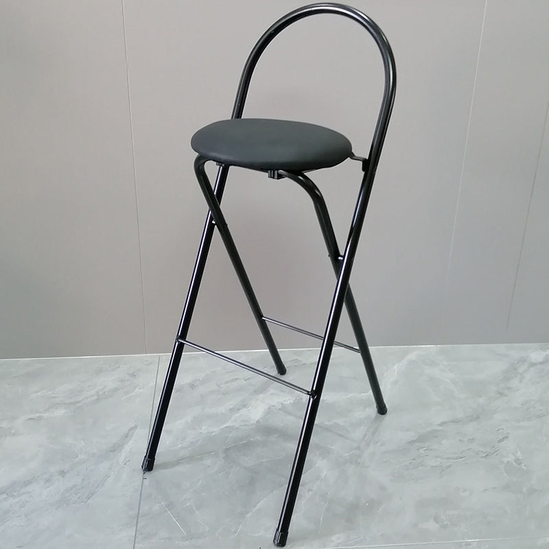 Taburete de bar plegable moderno minimalista redondo de acero al carbono MDF cuero esponja con respaldo y reposapiés para cocina 