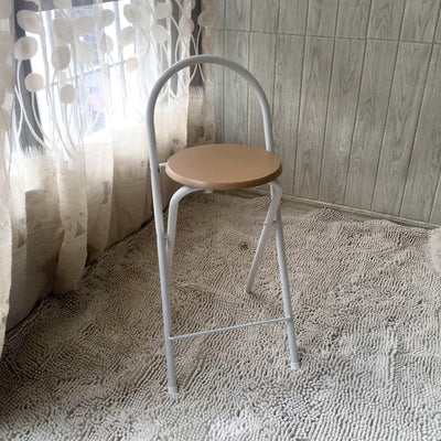 Taburete de bar plegable moderno minimalista redondo de acero al carbono MDF cuero esponja con respaldo y reposapiés para cocina 