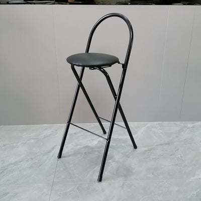 Taburete de bar plegable moderno minimalista redondo de acero al carbono MDF cuero esponja con respaldo y reposapiés para cocina 