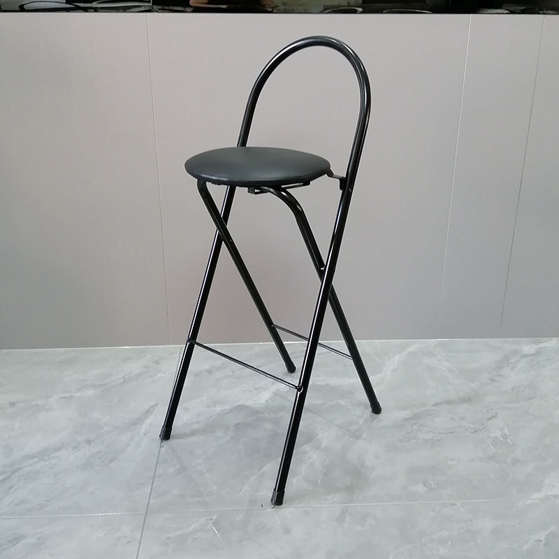 Taburete de bar plegable moderno minimalista redondo de acero al carbono MDF cuero esponja con respaldo y reposapiés para cocina 