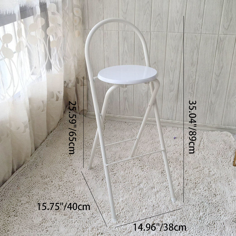 Moderno Minimalista Redondo Acero al Carbono MDF Cuero Sintético Esponja Taburete de Bar Plegable Respaldo Reposapiés Para Cocina 