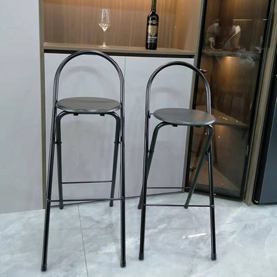 Taburete de bar plegable moderno minimalista redondo de acero al carbono MDF cuero esponja con respaldo y reposapiés para cocina 