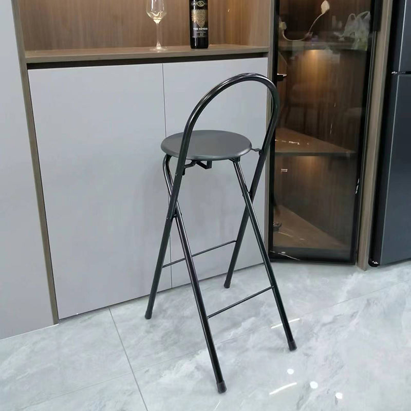 Taburete de bar plegable moderno minimalista redondo de acero al carbono MDF cuero esponja con respaldo y reposapiés para cocina 
