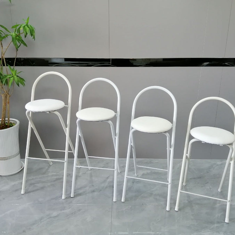 Moderno Minimalista Redondo Acero al Carbono MDF Cuero Sintético Esponja Taburete de Bar Plegable Respaldo Reposapiés Para Cocina 