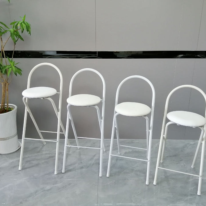 Moderno Minimalista Redondo Acero al Carbono MDF Cuero Sintético Esponja Taburete de Bar Plegable Respaldo Reposapiés Para Cocina 
