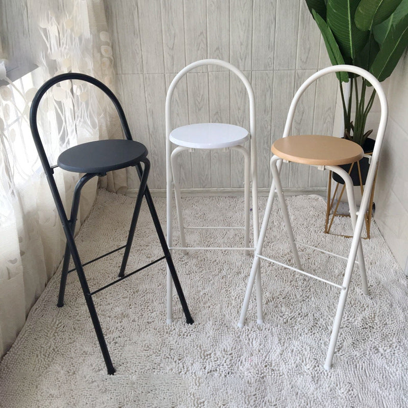 Taburete de bar plegable moderno minimalista redondo de acero al carbono MDF cuero esponja con respaldo y reposapiés para cocina 