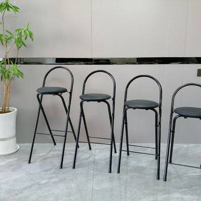 Taburete de bar plegable moderno minimalista redondo de acero al carbono MDF cuero esponja con respaldo y reposapiés para cocina 