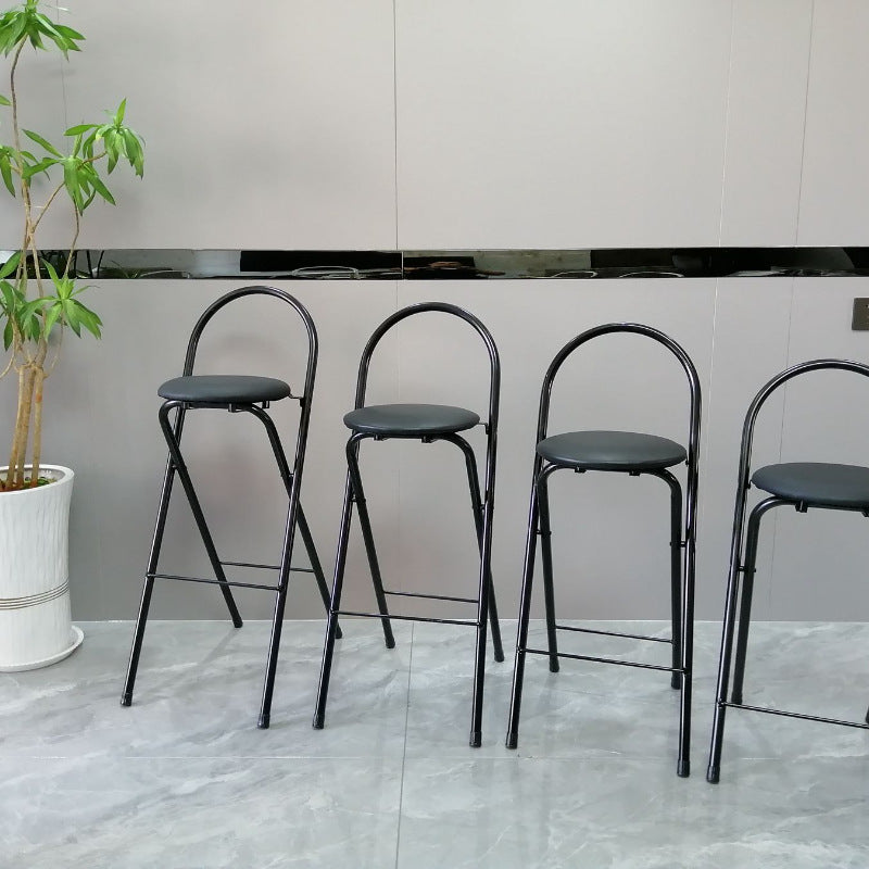 Taburete de bar plegable moderno minimalista redondo de acero al carbono MDF cuero esponja con respaldo y reposapiés para cocina 