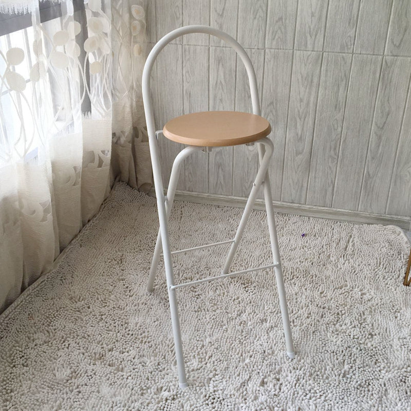 Taburete de bar plegable moderno minimalista redondo de acero al carbono MDF cuero esponja con respaldo y reposapiés para cocina 