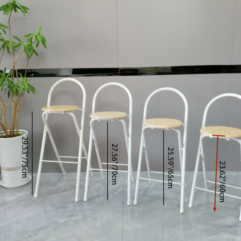 Taburete de bar plegable moderno minimalista redondo de acero al carbono MDF cuero esponja con respaldo y reposapiés para cocina 
