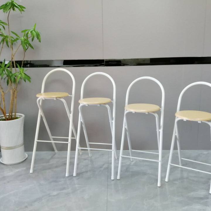 Moderno Minimalista Redondo Acero al Carbono MDF Cuero Sintético Esponja Taburete de Bar Plegable Respaldo Reposapiés Para Cocina 