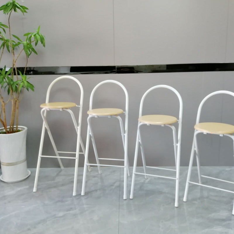 Taburete de bar plegable moderno minimalista redondo de acero al carbono MDF cuero esponja con respaldo y reposapiés para cocina 