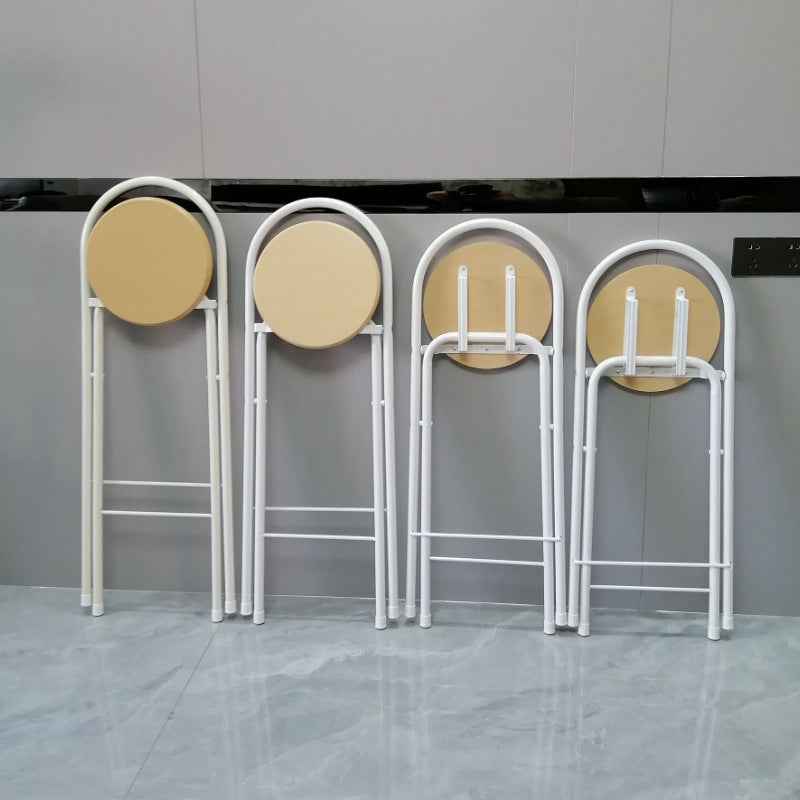 Taburete de bar plegable moderno minimalista redondo de acero al carbono MDF cuero esponja con respaldo y reposapiés para cocina 