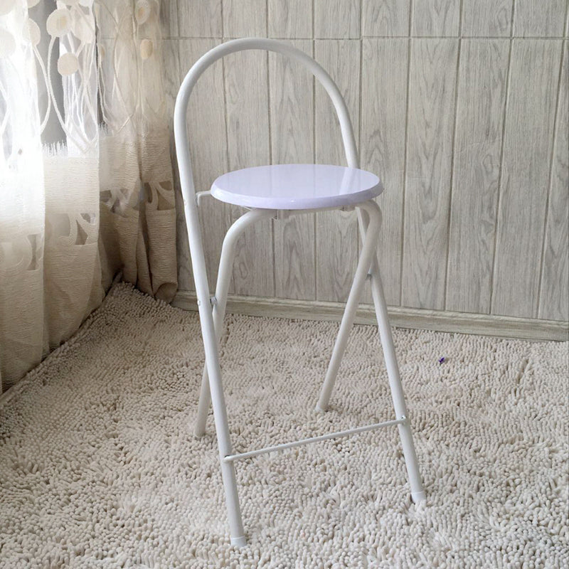 Taburete de bar plegable moderno minimalista redondo de acero al carbono MDF cuero esponja con respaldo y reposapiés para cocina 