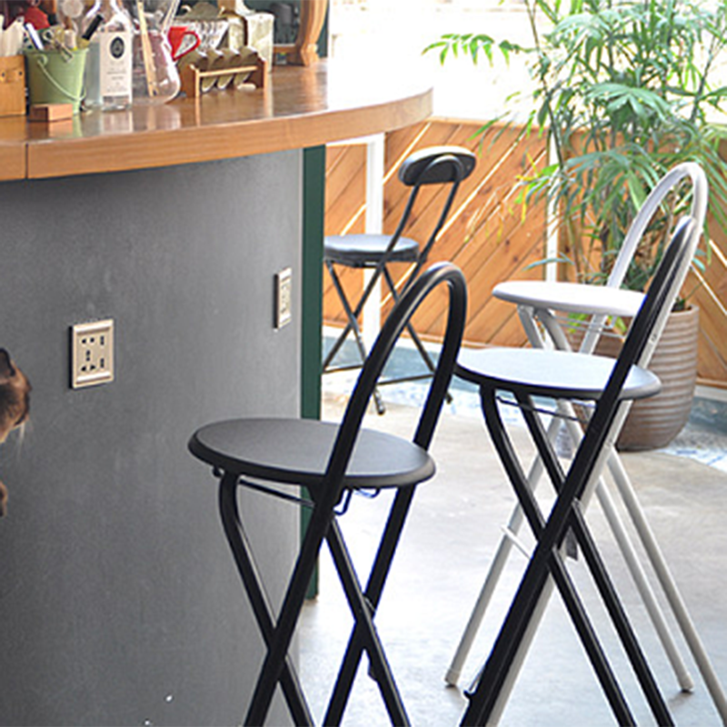 Taburete de bar plegable moderno minimalista redondo de acero al carbono MDF cuero esponja con respaldo y reposapiés para cocina 