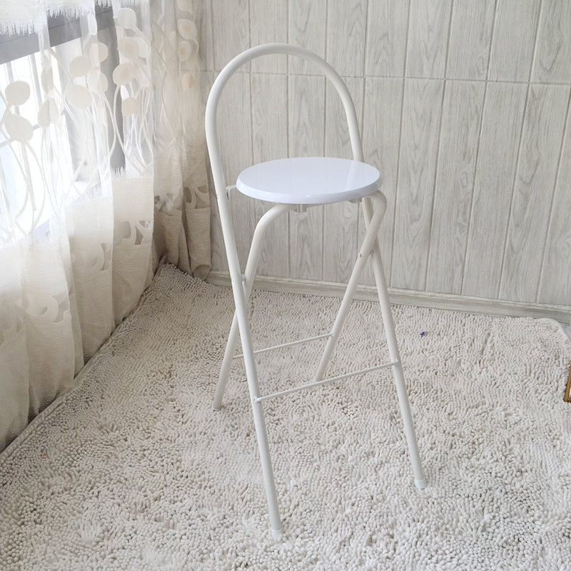 Moderno Minimalista Redondo Acero al Carbono MDF Cuero Sintético Esponja Taburete de Bar Plegable Respaldo Reposapiés Para Cocina 