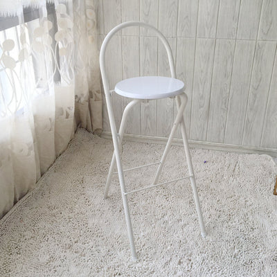 Taburete de bar plegable moderno minimalista redondo de acero al carbono MDF cuero esponja con respaldo y reposapiés para cocina 