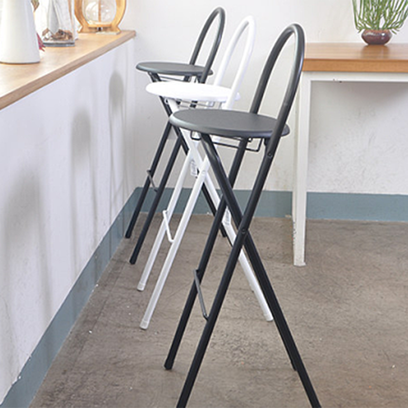 Taburete de bar plegable moderno minimalista redondo de acero al carbono MDF cuero esponja con respaldo y reposapiés para cocina 
