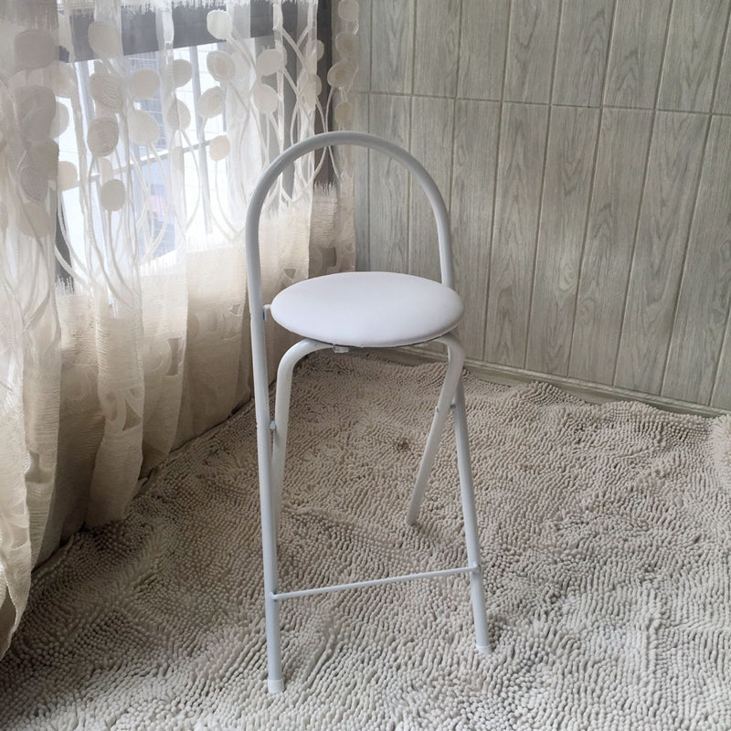 Taburete de bar plegable moderno minimalista redondo de acero al carbono MDF cuero esponja con respaldo y reposapiés para cocina 
