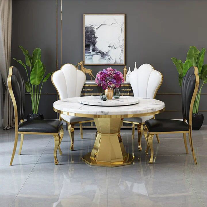 Contemporary Nordic Stainless Steel Faux Leather Sponge Petal Square Dining Chair Backrest For Dining Room