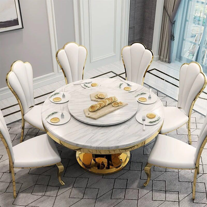 Contemporary Nordic Stainless Steel Faux Leather Sponge Petal Square Dining Chair Backrest For Dining Room