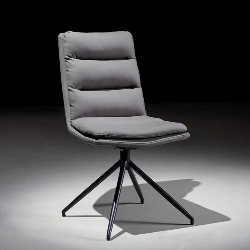 Chaise de salle à manger moderne minimaliste en cuir acier carbone éponge carrée à rayures avec dossier pivotant 