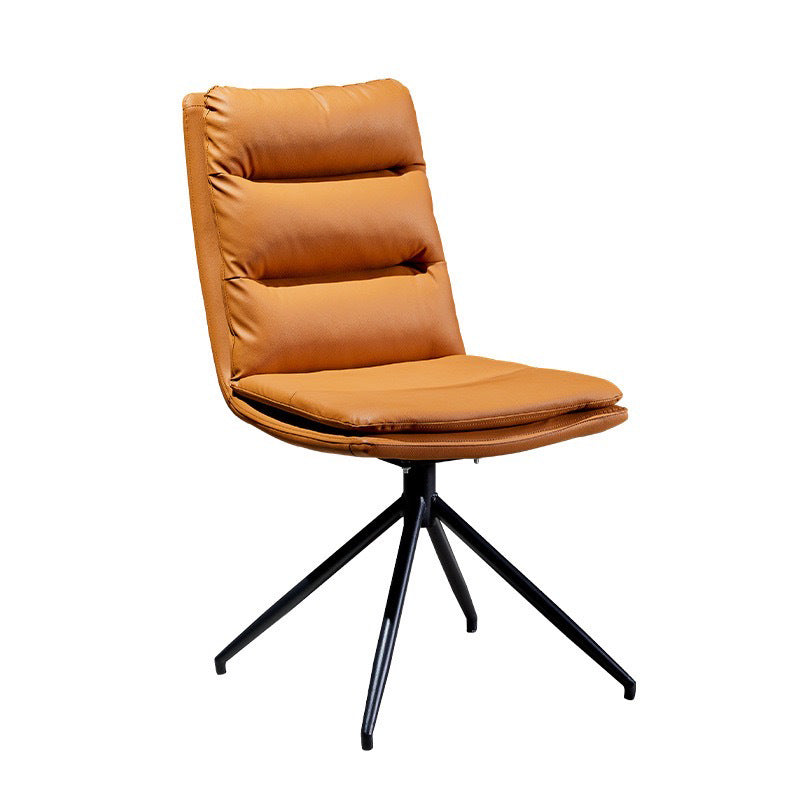 Chaise de salle à manger moderne minimaliste en cuir acier carbone éponge carrée à rayures avec dossier pivotant 