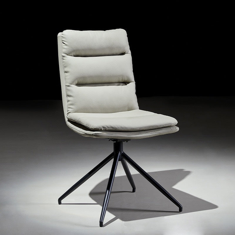 Chaise de salle à manger moderne minimaliste en cuir acier carbone éponge carrée à rayures avec dossier pivotant 