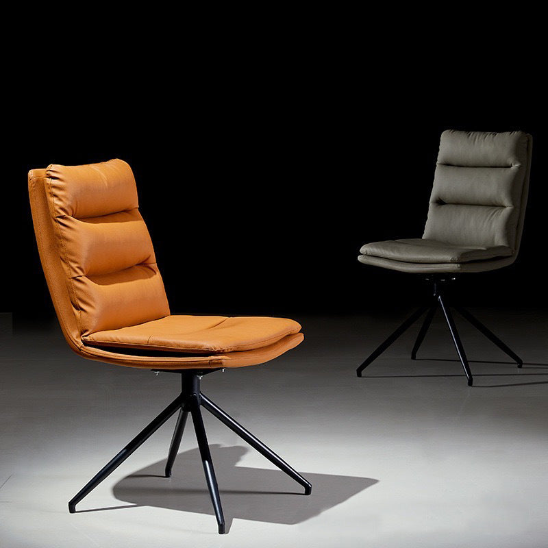 Chaise de salle à manger moderne minimaliste en cuir acier carbone éponge carrée à rayures avec dossier pivotant 