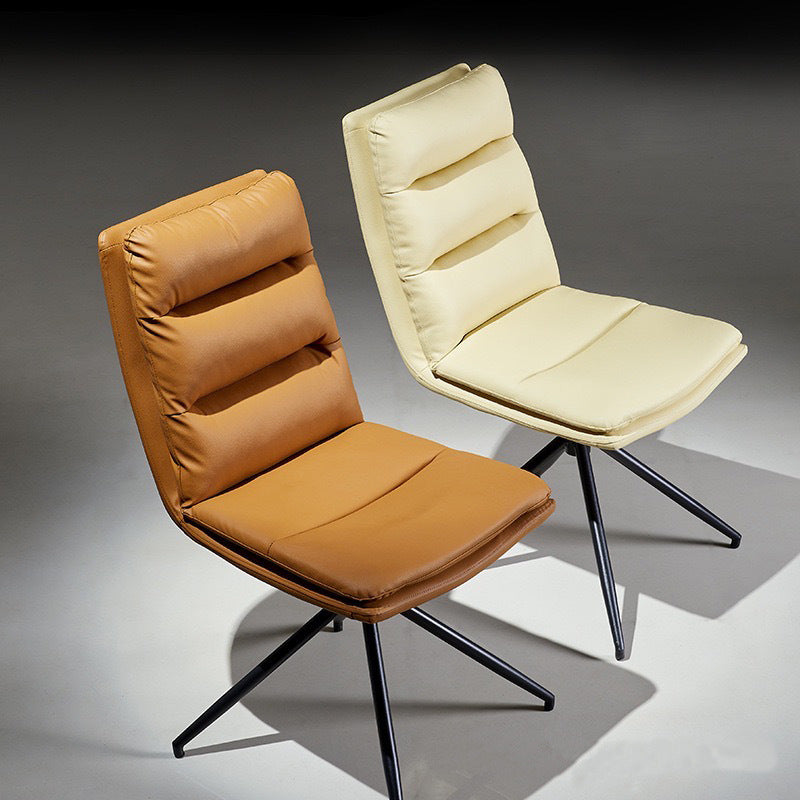 Chaise de salle à manger moderne minimaliste en cuir acier carbone éponge carrée à rayures avec dossier pivotant 