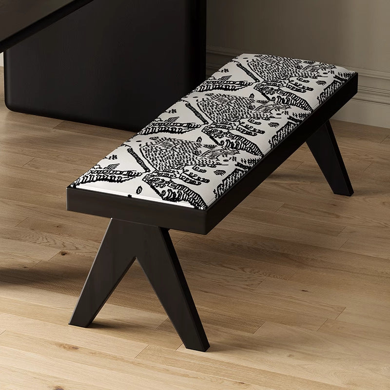 Traditional French Fabric Ash Wood Sponge Rectangular Printed Bench Backless For Entryway