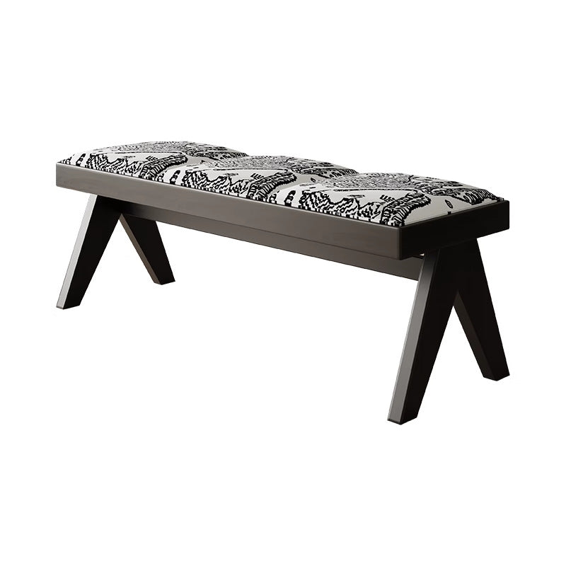 Traditional French Fabric Ash Wood Sponge Rectangular Printed Bench Backless For Entryway