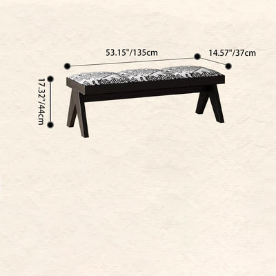 Traditional French Fabric Ash Wood Sponge Rectangular Printed Bench Backless For Entryway