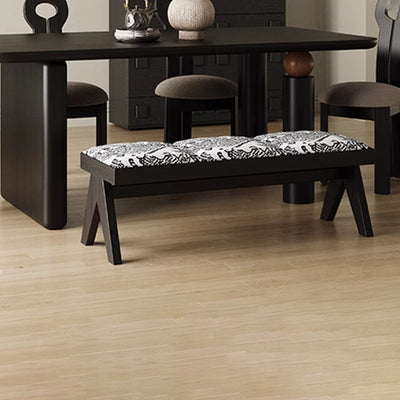Traditional French Fabric Ash Wood Sponge Rectangular Printed Bench Backless For Entryway