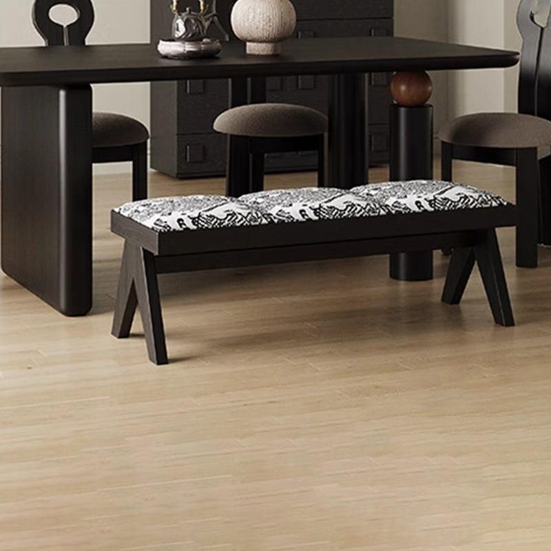 Traditional French Fabric Ash Wood Sponge Rectangular Printed Bench Backless For Entryway