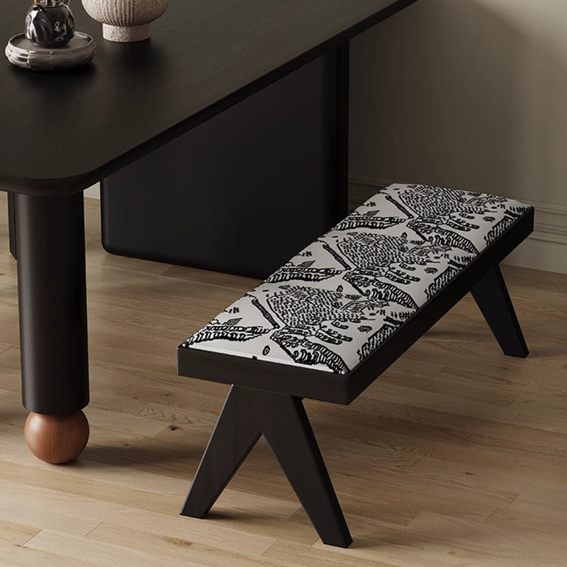Traditional French Fabric Ash Wood Sponge Rectangular Printed Bench Backless For Entryway