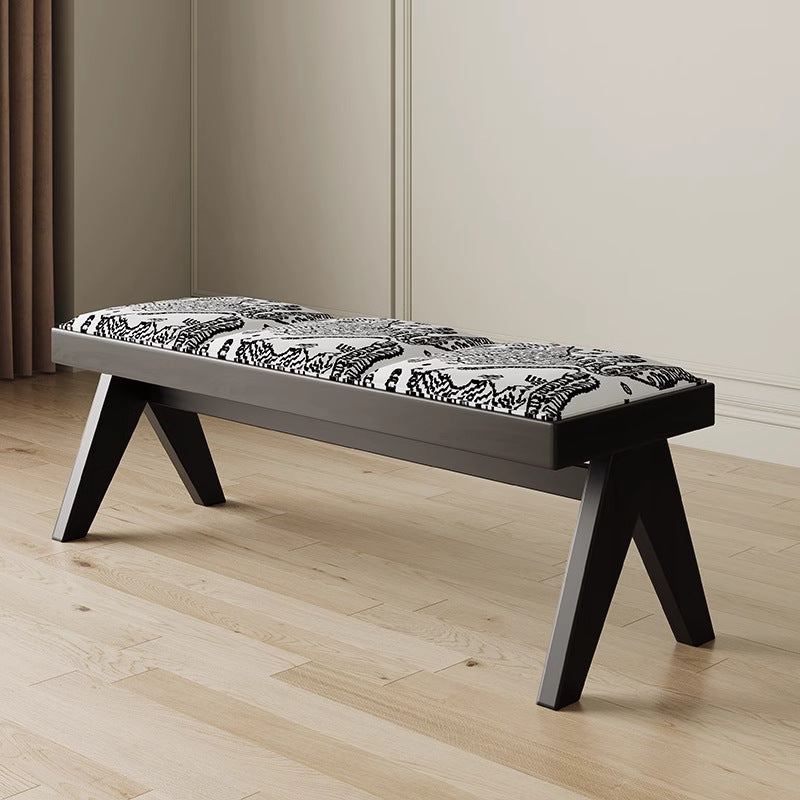 Traditional French Fabric Ash Wood Sponge Rectangular Printed Bench Backless For Entryway