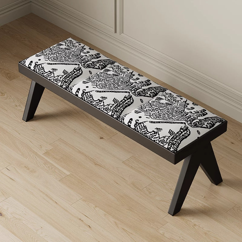 Traditional French Fabric Ash Wood Sponge Rectangular Printed Bench Backless For Entryway