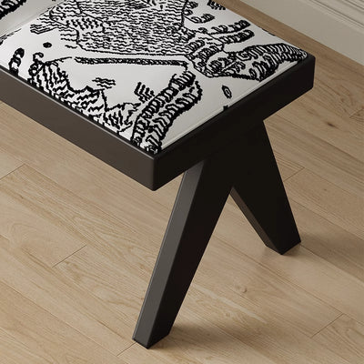 Traditional French Fabric Ash Wood Sponge Rectangular Printed Bench Backless For Entryway
