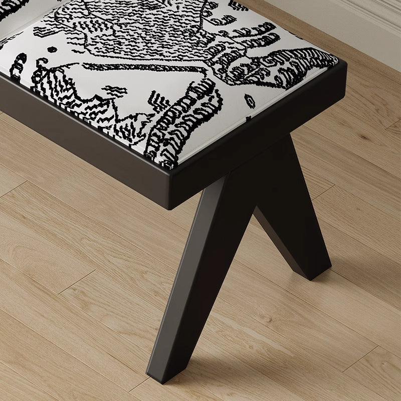 Traditional French Fabric Ash Wood Sponge Rectangular Printed Bench Backless For Entryway