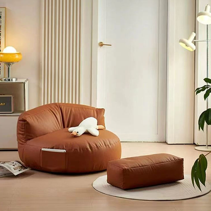 Zeitgenössischer Retro-Mikrofaser-Leder-EPS-Halbkreis-Bohnenbeutellazy-Sofa-Fußstütze Rückenlehne für Wohnzimmer 